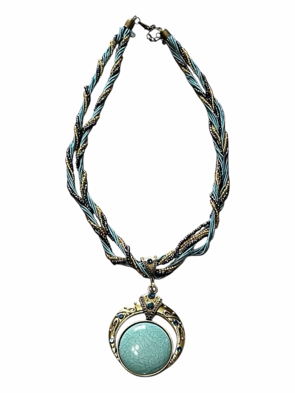 ❤️FREEw/PURCHASE Turquoise Pendant Necklace Braided Multi-Strand Cord Boho NWT